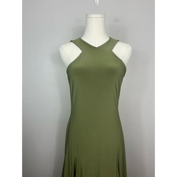 Lauren Ralph Lauren Jersey Fit and Flare Dress Olive Green Small Quiet Luxary - Picture 4 of 9